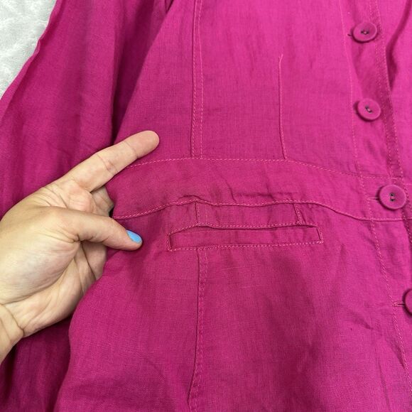 Eileen Fisher Irish Linen Jacket Small Pink Tie Back Mandarin Collar Lagenlook - Picture 3 of 12